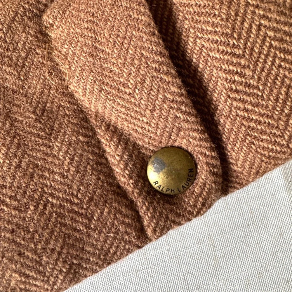 Ralph Lauren Girls L 12 14 Herringbone Wool Puffer Vest Equestrian Crest Suede‎